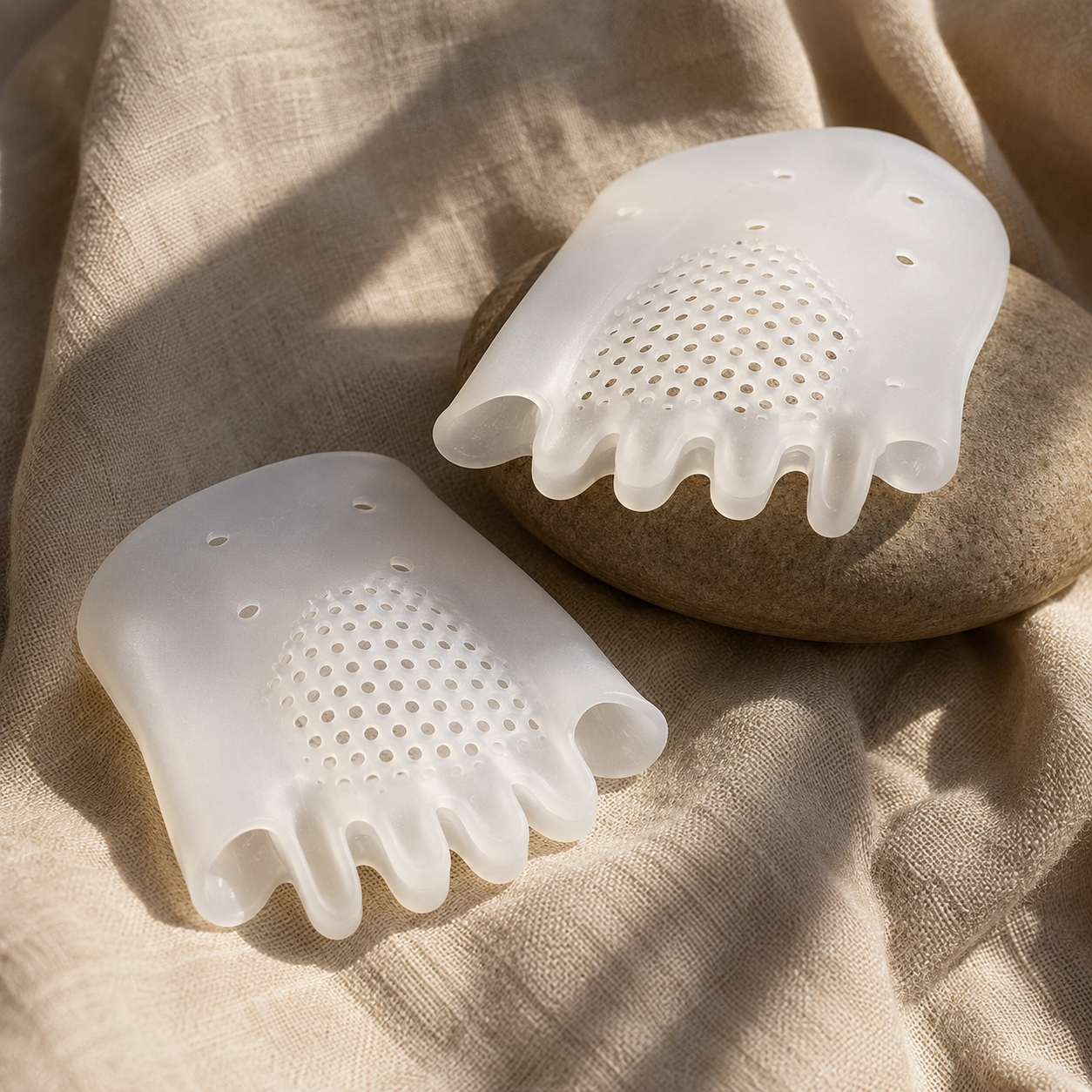 Taileva Toe Separators on warm linen